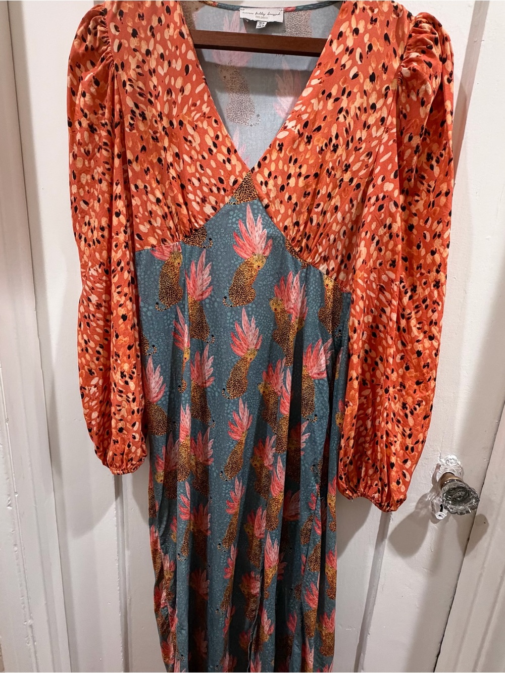 Never Fully Dress Orange and Teal Floral-Print Long Sleeve Maxi Dress